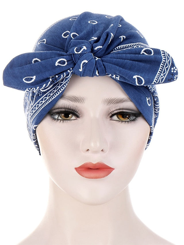 6 Colors New Fashion Bandanas Women Print Knotted Twist Turban Hat Twist Hijab Bonnet Cap India Hat Rabbit Ear Headband Muslim Hijab - LuckyFash™