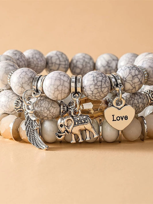 3pcs Women's Bead Bracelet Layered Vintage Theme Fashion Personalized Simple Elegant Holiday Resin Bracelet Jewelry White For Gift Daily Holiday Birthday Festival - LuckyFash™