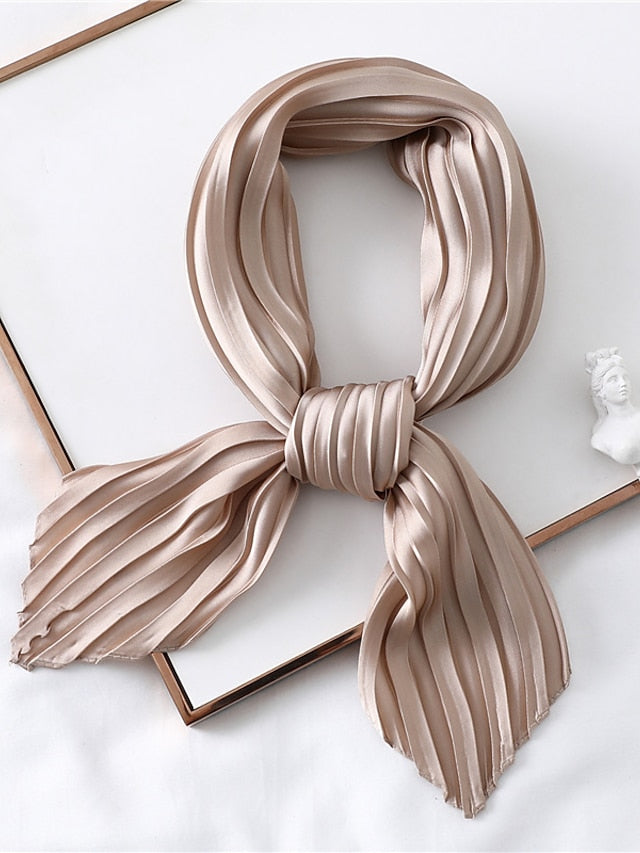 1 pcs New 70*70cm Fashion Women Silk Pleated Scarf Luxury Solid Neck Scarfs Foulard Femme Crinkle Hair Band Scarves Girl Neckerchief - LuckyFash™