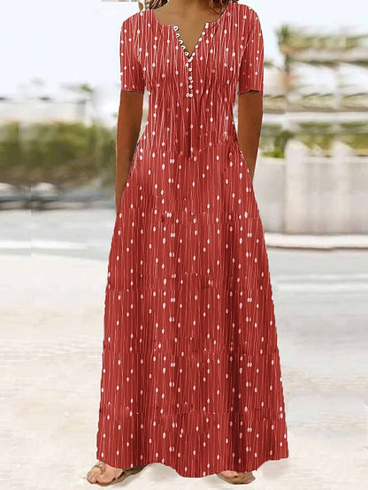 Women's Long Dress Maxi Dress Casual Dress A Line Dress Print Dress Graphic Streetwear Casual Daily Holiday Vacation Button Pocket Short Sleeve V Neck Dress Regular Fit Red Blue Dark Blue Summer - LuckyFash™