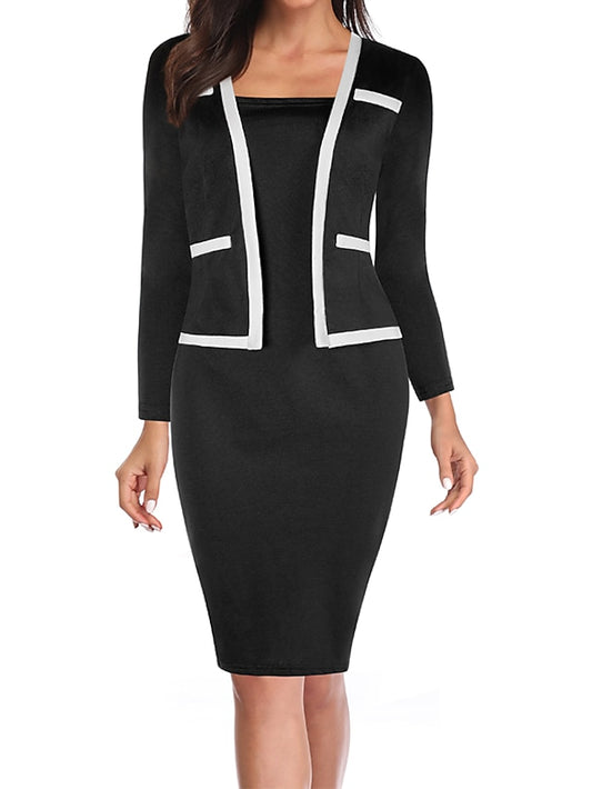 Women's Work Dress Sheath Dress Midi Dress Black Dusty Blue 3/4 Length Sleeve Pure Color Fake two piece Winter Fall Spring Square Neck Modern Winter Dress Office Daily 2023 S M L XL XXL 3XL 4XL 5XL - LuckyFash™