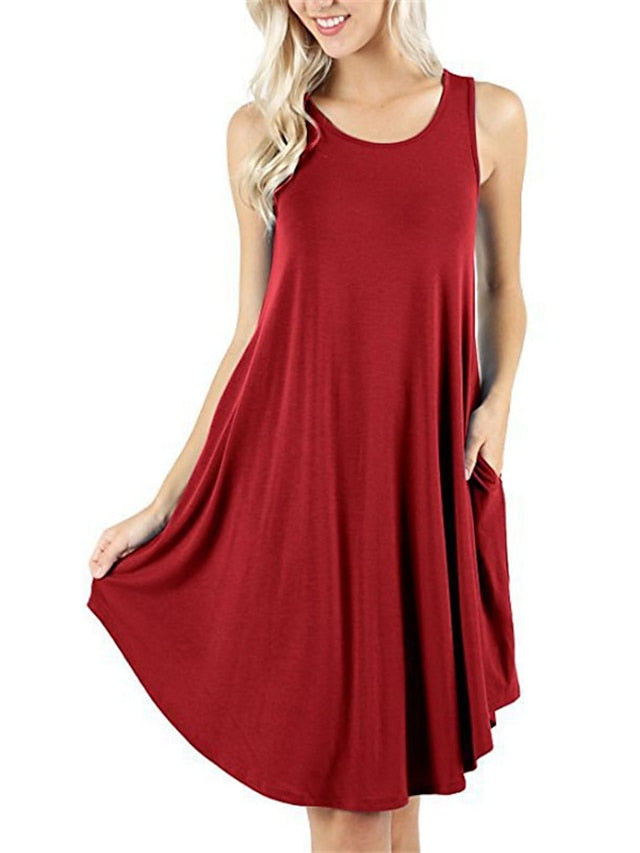 Women's Pajamas Nightgown Nighty Pjs Pure Color Comfort Soft Home Daily Cotton Crew Neck Sleeveless Pocket Spring Summer Blue Purple - LuckyFash™