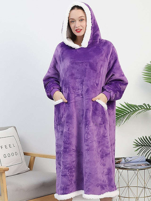 Oversized Wearable Blanket Flannel Thick Soft Warm Long Hoodie Blanket Big Hooded Sweatshirt Hoodie Blanket for Adults Women Girls Teenagers Teens Men Black for Women - LuckyFash™