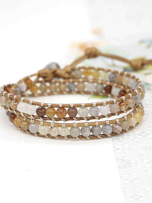 1 pc Multi-color stone wax thread braided women's multi-layer wound beaded bracelet ornaments - LuckyFash™