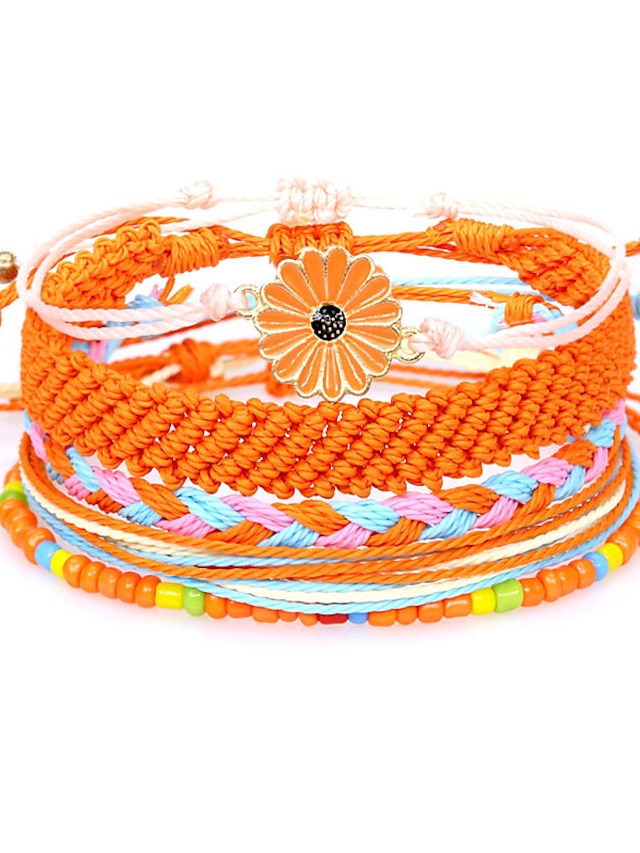 5 Pcs per set daisy flower String Bracelet Handmade Braided Rope Charms Boho Surfer Bracelet for Teen Girls Women - LuckyFash™