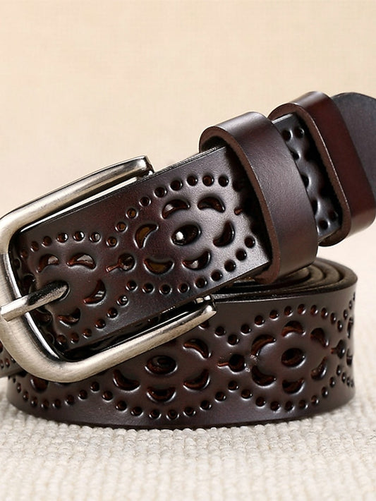 PU Buckle Belt PU Leather Metal Bucke Plain Cowboy Casual Work Daily Black White Wine Brown for Women - LuckyFash™