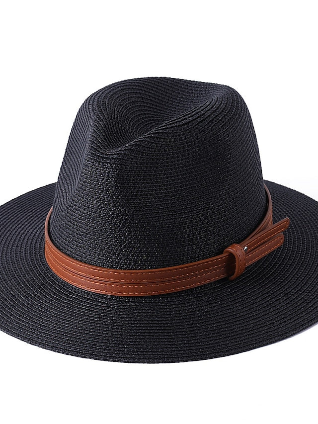 1pcs New Panama Soft Shaped Straw Hat Summer Women/Men Wide Brim Beach Sun Cap Uv Protection Fedora Hat Head Circumference 56-58cm - LuckyFash™