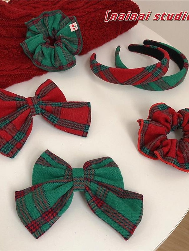 1PC Women's Girls' Headbands Scrunchie For Christmas Fabric Green bow Red bow Red headband - LuckyFash™