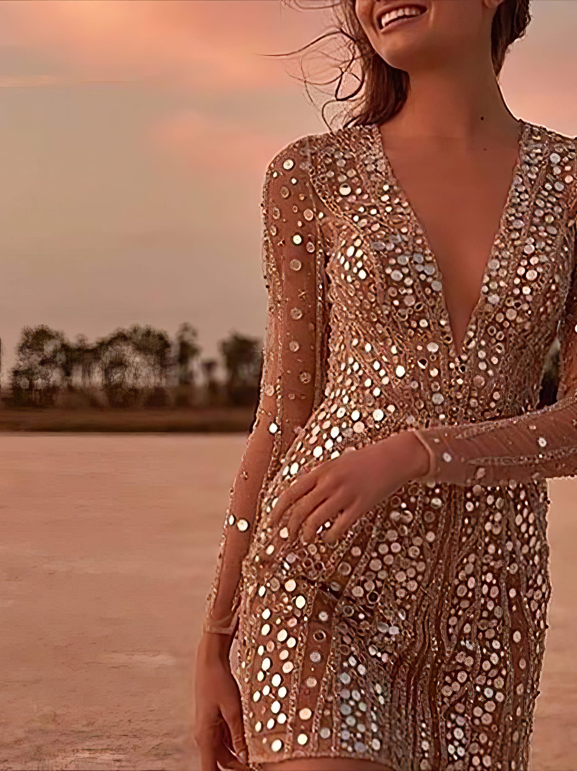 Women Deep V-Neck Sequined Slim Dress - LuckyFash™
