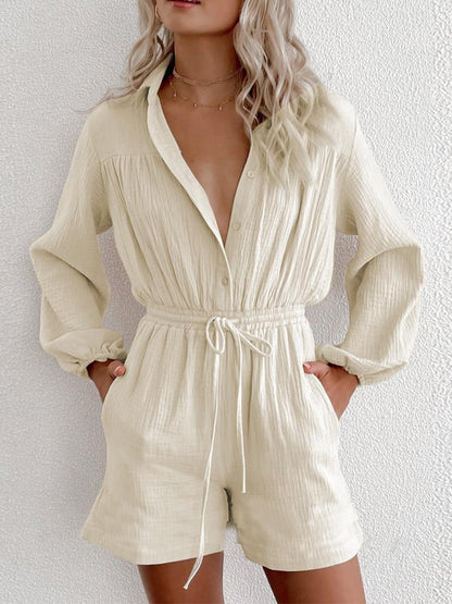 Women Long-sleeved Drawstring Pockets Jumpsuit - LuckyFash™