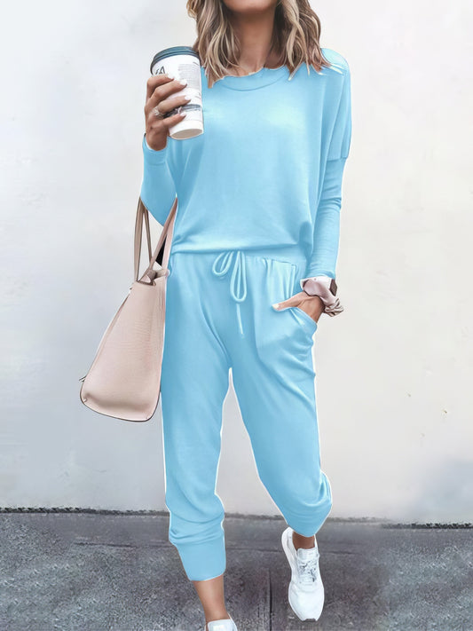 Women Solid Color Long Sleeve Long Pants Pajamas Set - LuckyFash™