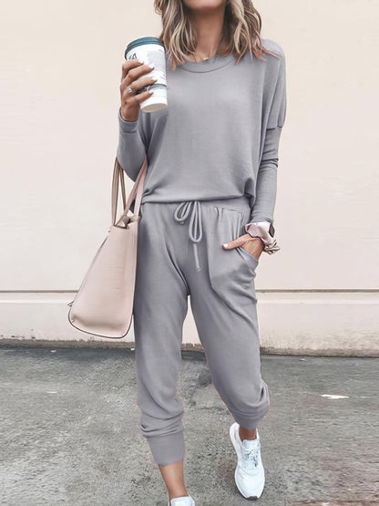 Women Solid Color Long Sleeve Long Pants Pajamas Set - LuckyFash™