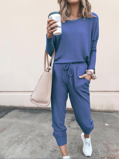 Women Solid Color Long Sleeve Long Pants Pajamas Set - LuckyFash™