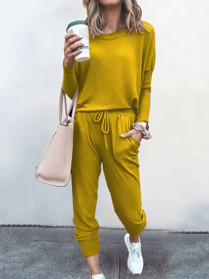 Women Solid Color Long Sleeve Long Pants Pajamas Set - LuckyFash™