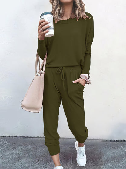 Women Solid Color Long Sleeve Long Pants Pajamas Set - LuckyFash™