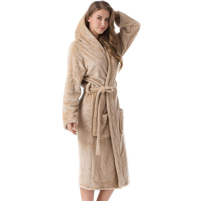 Women's Ankle Length Hooded Low Twist Soft Turkish Cotton Bathrobe - LuckyFash™