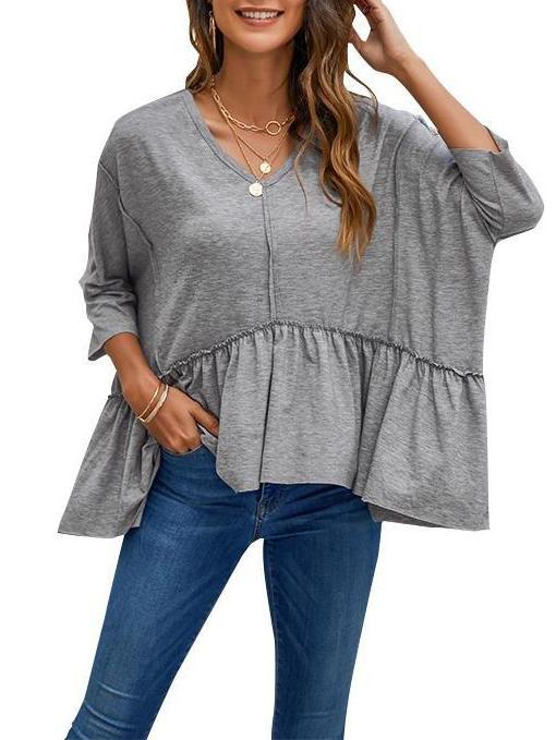 Women's Asymmetry Ruffled V Neck T-Shirt - LuckyFash™