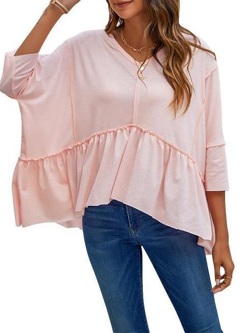 Women's Asymmetry Ruffled V Neck T-Shirt - LuckyFash™