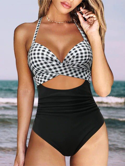 Women's Bikinis Halter Cross Cutout One Piece Swimsuit - LuckyFash™