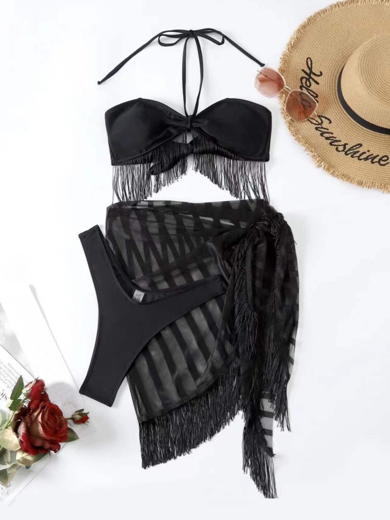 Women's Bikinis Three-Piece Fringed Strapless Mesh Swimsuit Bikini - LuckyFash™