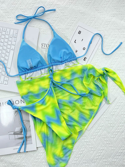 Women's Bikinis Tie-Dye Print Lace-Up 3-Piece Bikini - LuckyFash™