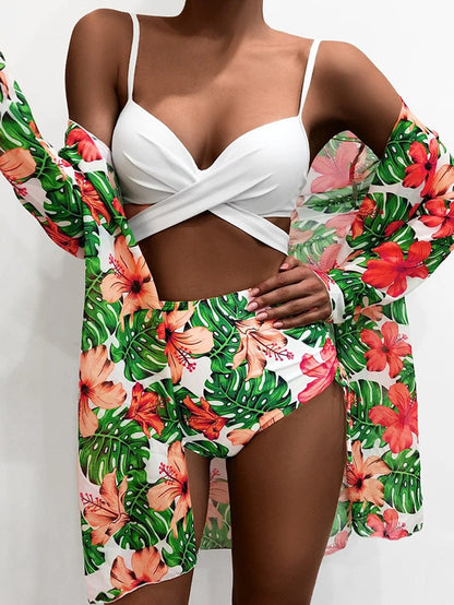 Women's Bikinis Tropical Botanical Print Three Piece Bikini - LuckyFash™