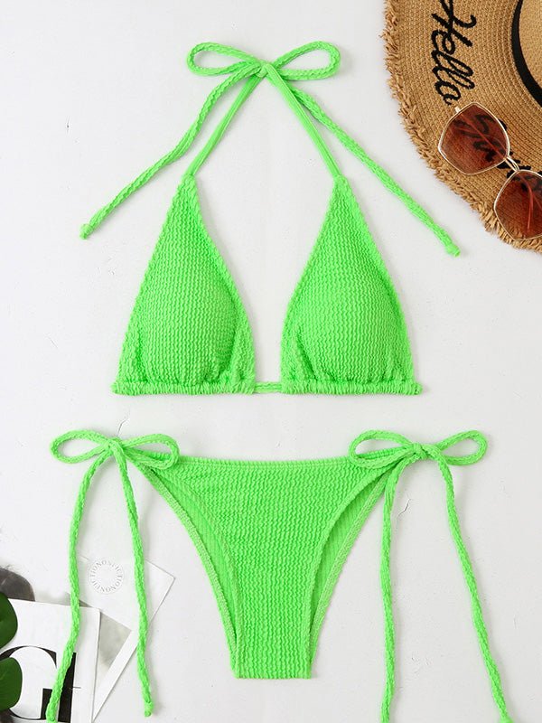 Women's Bikinis Wavy Hanging Neck Belted Swimsuit Bikini - LuckyFash™