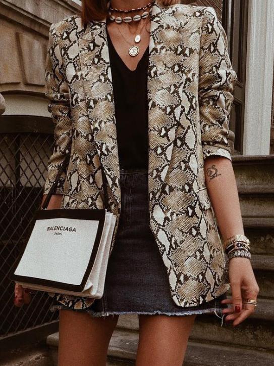 Blazer Snake Print Lapel Long Sleeve Slim Blazer - LuckyFash™