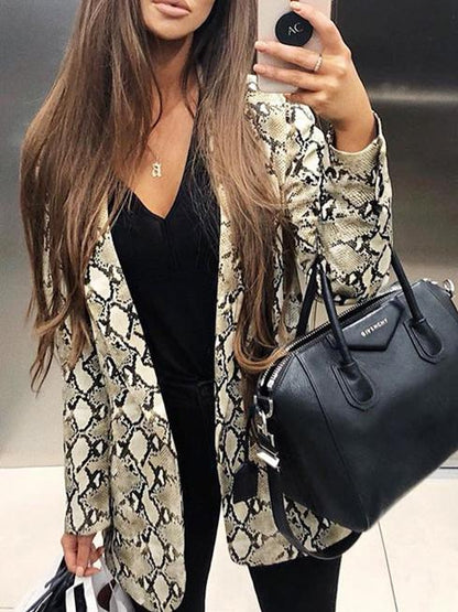 Blazer Snake Print Lapel Long Sleeve Slim Blazer - LuckyFash™