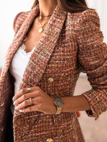 Women's Blazers Check Print Double Breasted Long Sleeve Blazer - LuckyFash™