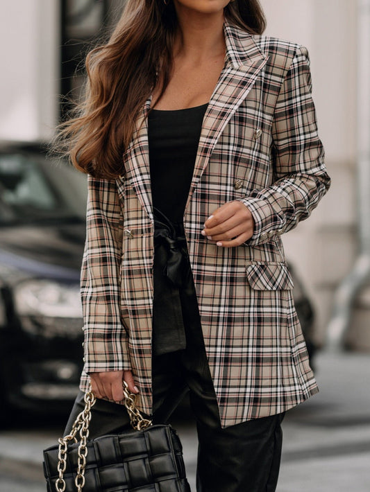 Women's Blazers Check Print Lapel Double Breasted Blazer - LuckyFash™