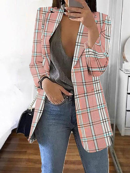 Women's Blazers Check Print Lapel Slim-Fit Blazer - LuckyFash™