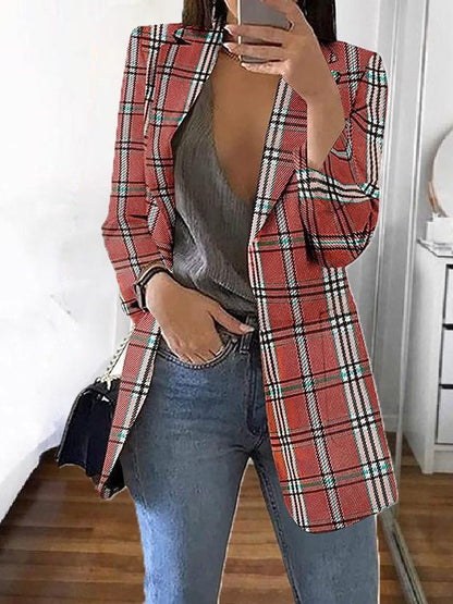 Women's Blazers Check Print Lapel Slim-Fit Blazer - LuckyFash™