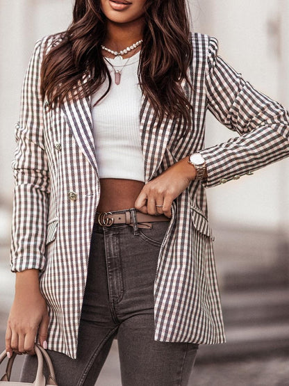 Women's Blazers Fashion Plaid Print Button Long Sleeve Blazer - LuckyFash™