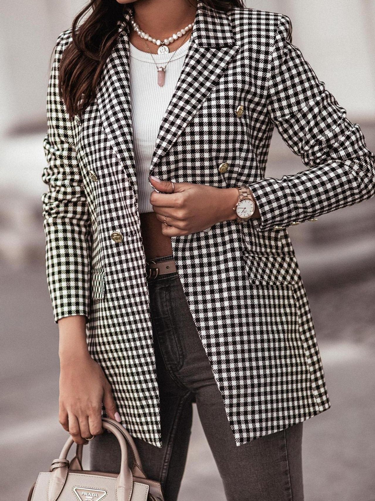 Women's Blazers Fashion Plaid Print Button Long Sleeve Blazer - LuckyFash™