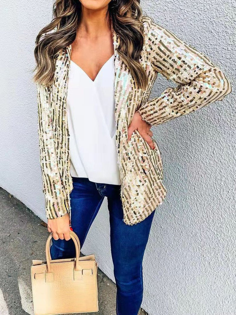 Women's Blazers Fashion Sequin Lapel Long Sleeve Blazer - LuckyFash™