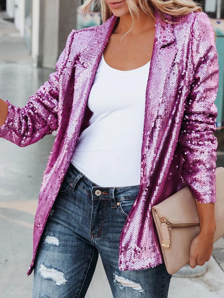 Women's Blazers Fashion Sequin Lapel Long Sleeve Blazer - LuckyFash™