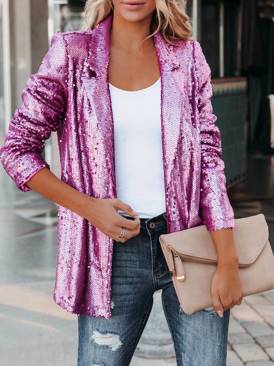 Women's Blazers Fashion Sequin Lapel Long Sleeve Blazer - LuckyFash™