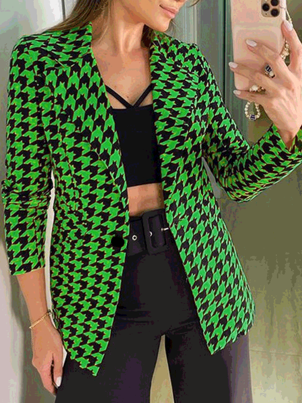 Women's Blazers Houndstooth Lapel Long Sleeve Slim Blazers - LuckyFash™