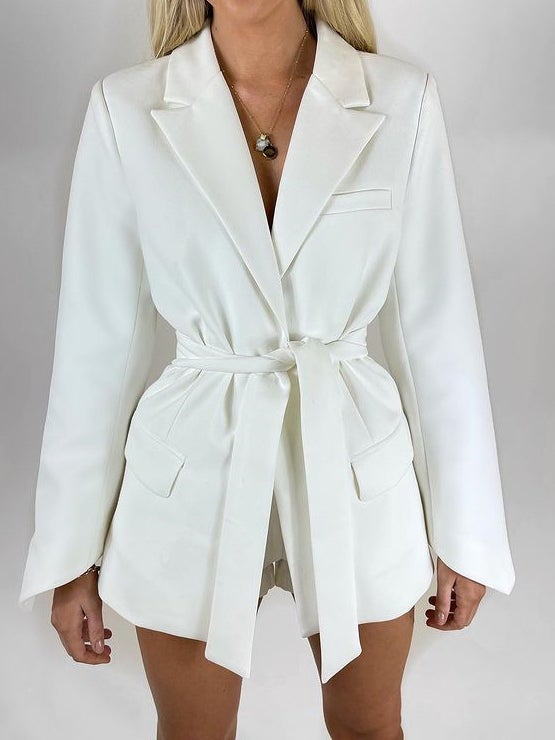 Blazers Lace-Up Belted Long Sleeve Lapel Blazer - LuckyFash™