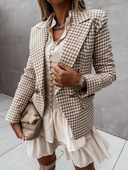 Women's Blazers Lapel Check Pocket Button Blazer - LuckyFash™