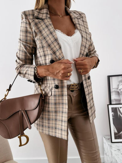 Women's Blazers Lapel Check Pocket Button Blazer - LuckyFash™