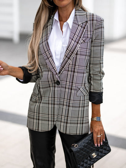 Women's Blazers Lapel Check Print Long Sleeve Blazer - LuckyFash™