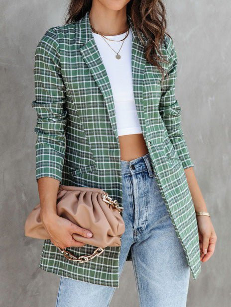 Women's Blazers Lapel Check Print Slim Fit Blazer - LuckyFash™