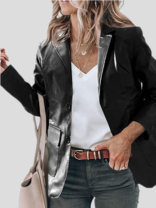 Blazers Lapel PU Leather Long Sleeve Blazers - LuckyFash™