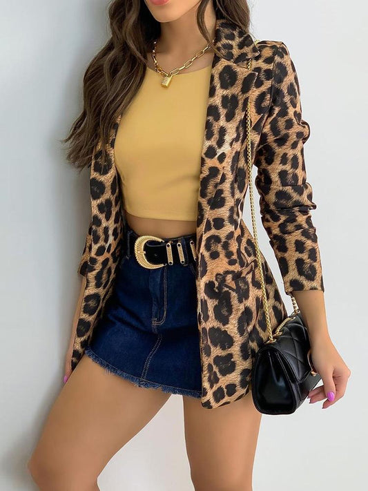 Women's Blazers Leopard Print Lapel Long Sleeve Slim Fit Blazer - LuckyFash™