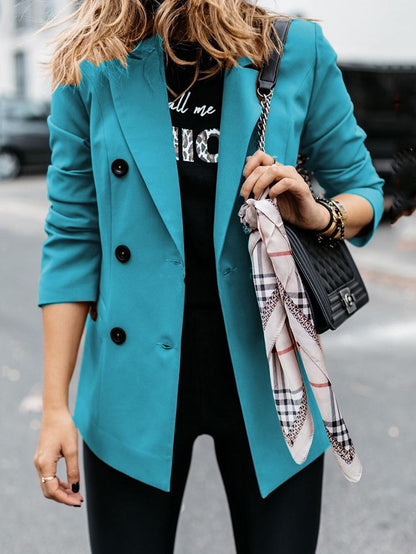 Blazers Long Sleeve Double-Breasted Button Blazer - LuckyFash™