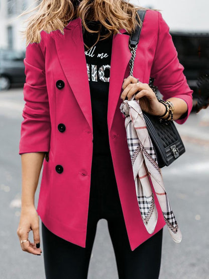 Blazers Long Sleeve Double-Breasted Button Blazer - LuckyFash™