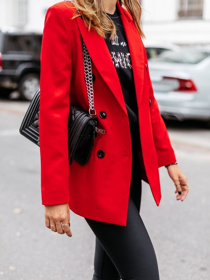 Blazers Long Sleeve Double-Breasted Button Blazer - LuckyFash™