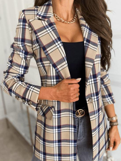 Blazers Long Sleeve Slim Single-Button Plaid Print Blazers - LuckyFash™